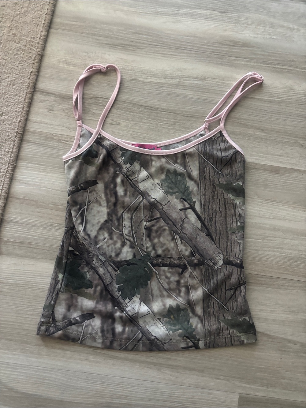 Edikted Camouflage Spaghetti Strap Tank with Pink Trim